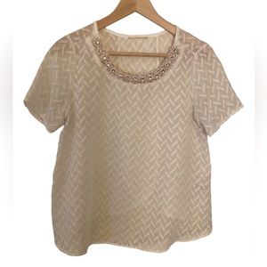 LE LIS Irvin Sheer Fold Over Back Embellished Neckline Blouse Size XS/Small